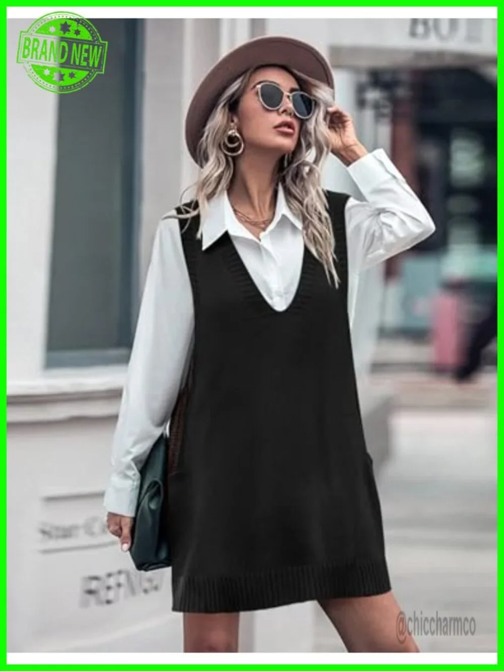 Oversized V Neck Sleeveless Knit Pullover Vest with Pockets
